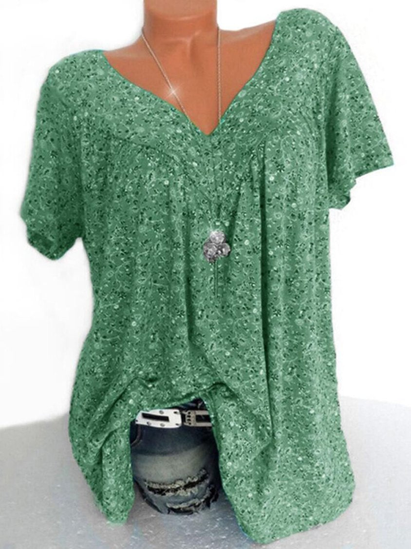 Women's Casual V Neck Floral Short Sleeve Top AT10077