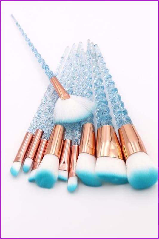 10pcs Blue Unicorn Makeup Brushes Set F322 - Furdela