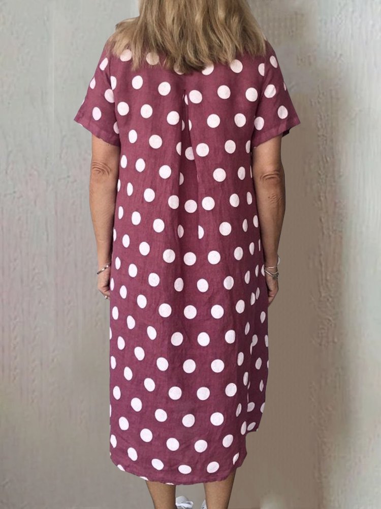 Women Polka Dots Pockets Casual Summer Weaving Smock Dress  WT80