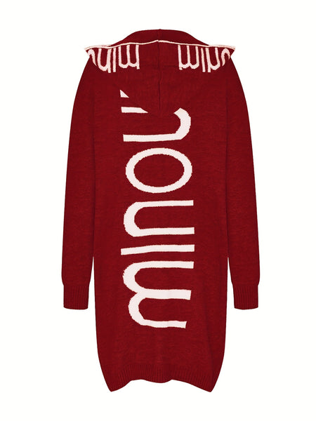 Letter Print Waterfall Collar Knit Cardigan ET8214 Furdela