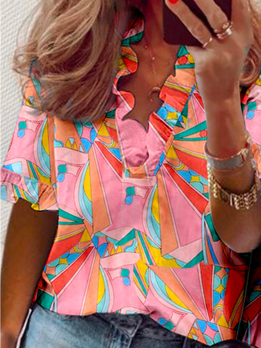 V Neck Geometric Elegant Shirt  WZ91