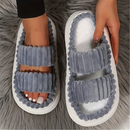 Women's Double Straps Plush Slippers HT0147 Furdela