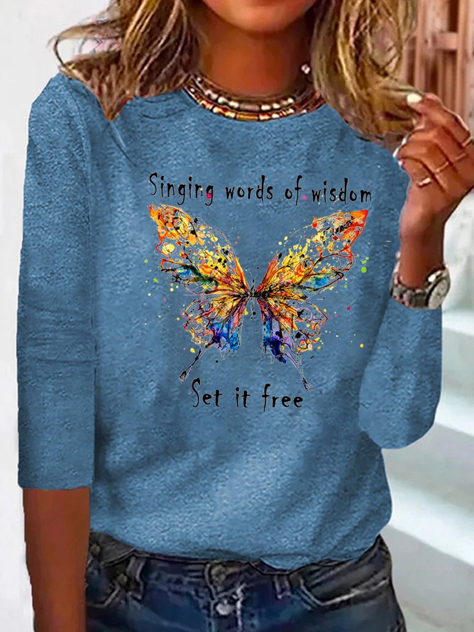 Butterfly Long sleeve Loose Casual T-Shirt QAL40