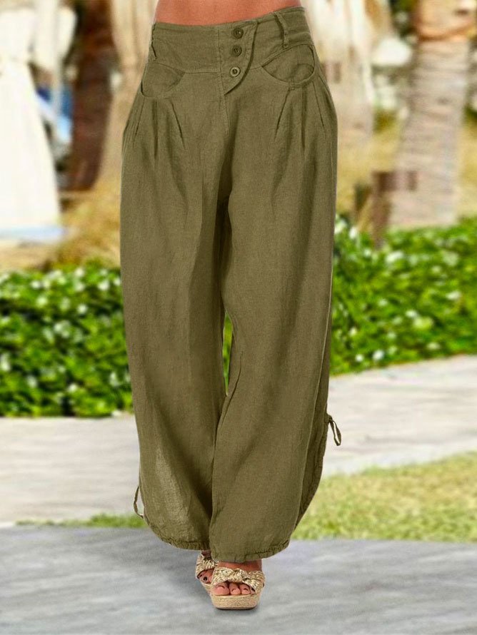 Casual Button Fly Dual Pocket Drawstring Wide Leg Pants  WX85