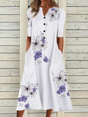 Half Sleeve Cotton Weaving Dress QAH23