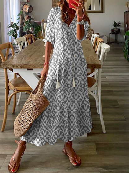 Women&#x27;s Shift Dress Short Maxi Dress half Sleeve Floral Print Summer Fall V Neck Casual Geometric Printed Dress MMr46