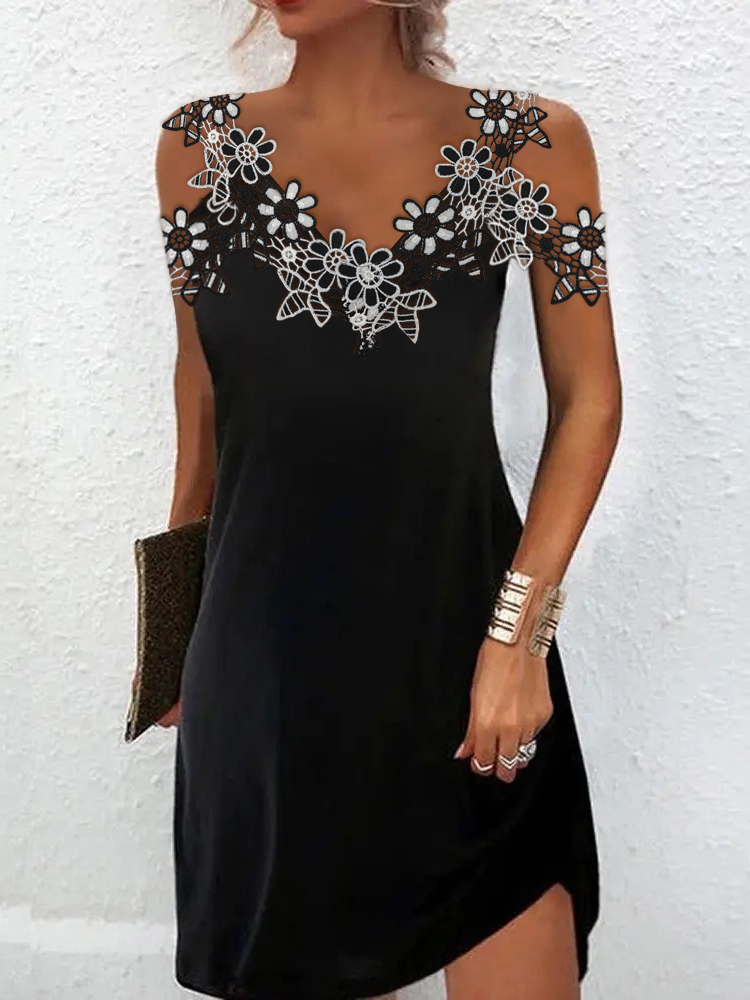 JFN V Neck Lace Black  Party?Mini Prom Dress  F4200