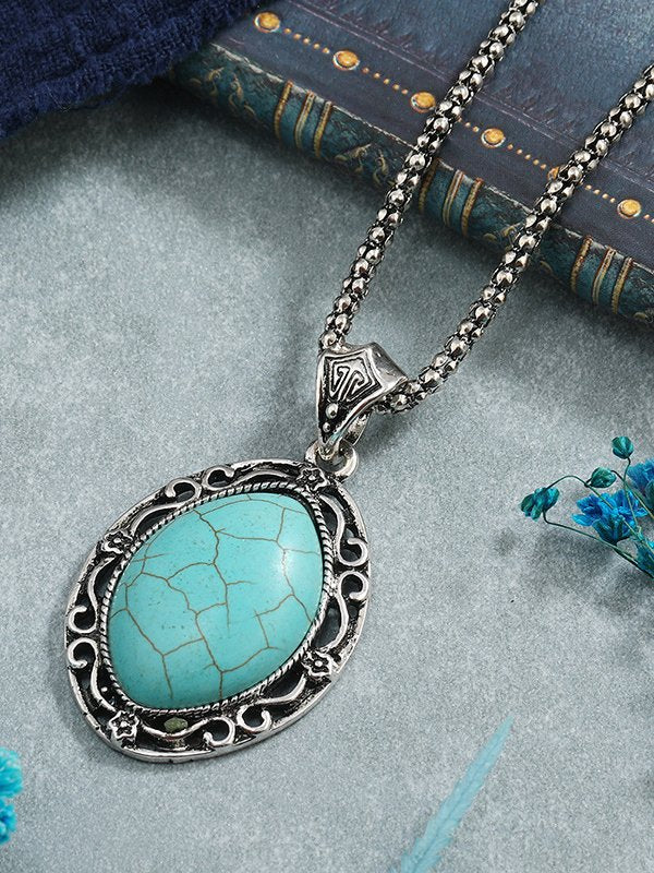 Ethnic Wind Vintage Turquoise Ethnic Pattern Necklace Vacation Women's Jewelry cc46