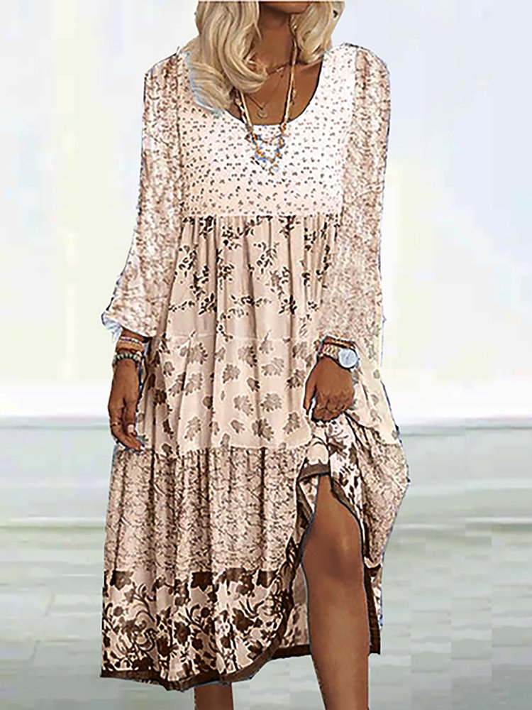 Floral Printed Long Sleeves Sweet Boho Weaving Dress  WE117