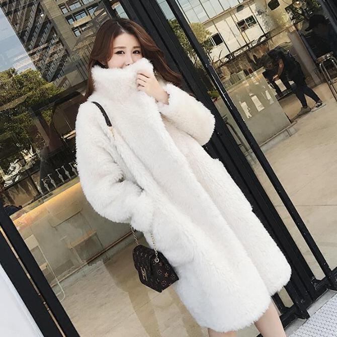 White/Pink Iceland Wool Fur Coat DF007 - Furdela
