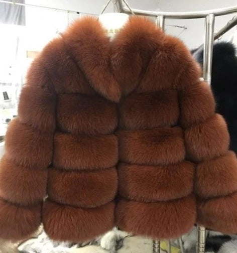 Stand Collar Real Fox Fur Coat - Furdela