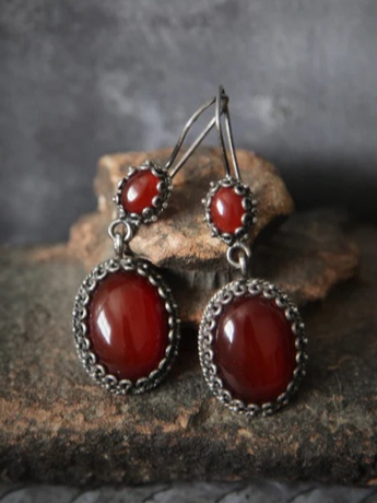 Retro Style Red Natural Crystal Earrings Casual Ethnic Women's Jewelry cc14