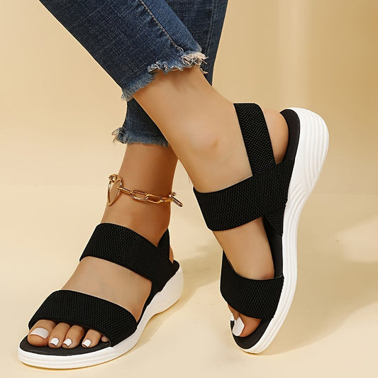 Women's Wedge Heeled Sandals, Platform Open Toe Solid Color Ankle Strap Sandals, Women's Comfy Open Toe Sandals SE1044