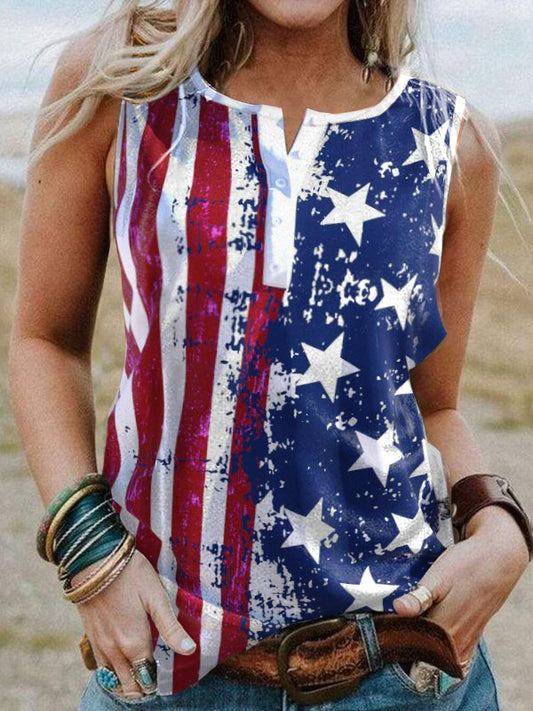 Loose Casual America Flag Tank Top AA8