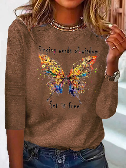 Butterfly Long sleeve Loose Casual T-Shirt QAL40