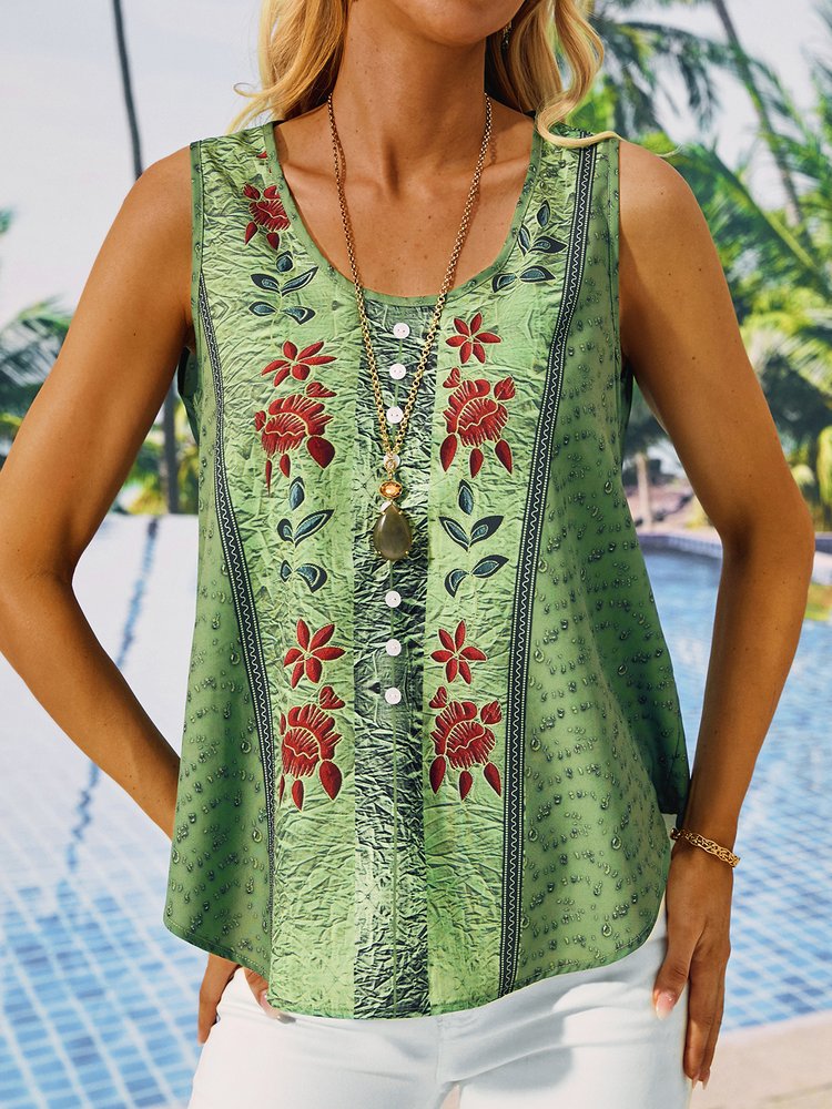 Ethnic Boho Buttoned Loose Tank Top  WU105