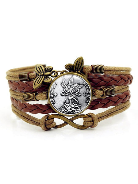 Vintage Angel Pattern Transparent Crystal Leather Multilayer Bracelet Everyday Casual Western Style Jewelry cc1