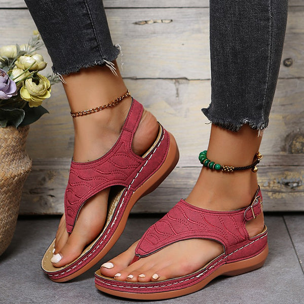 Women's Thone Wedge Sandals, Solid Color Ankle Buckle Strap Slingback Open Toe Shoes, Casual Retro Shoes SE1034