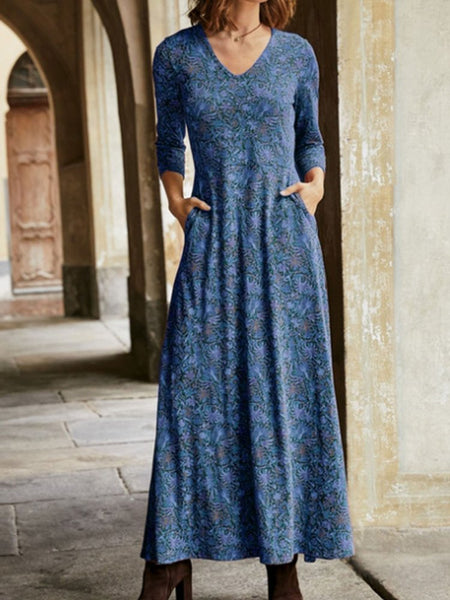 Robe rouge décontractée en coton à fleurs QV64