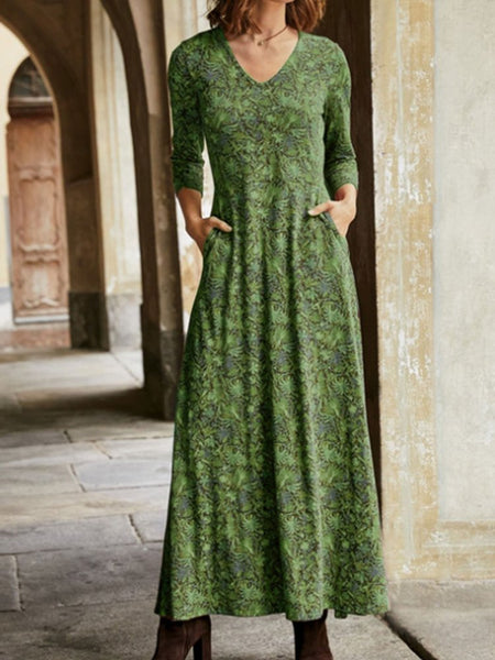 Robe rouge décontractée en coton à fleurs QV64