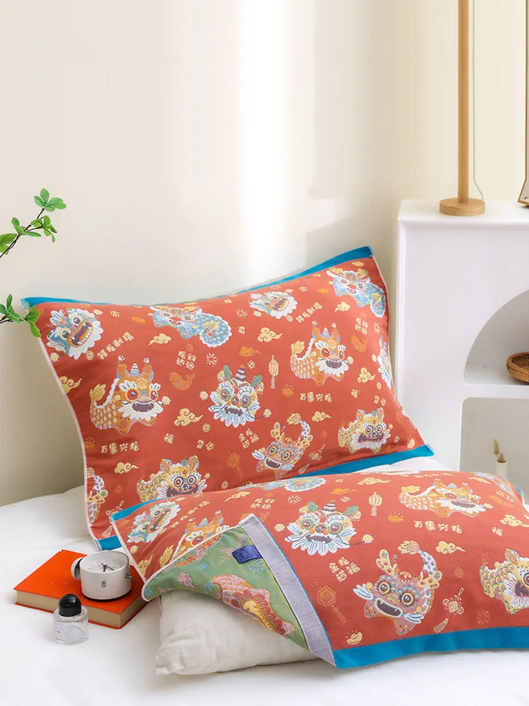 2 Pieces Cotton Dragon Jacquard Pillowcases Ada Fashion