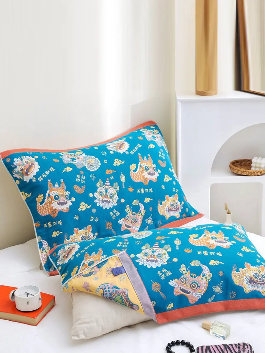 2 Pieces Cotton Dragon Jacquard Pillowcases Ada Fashion