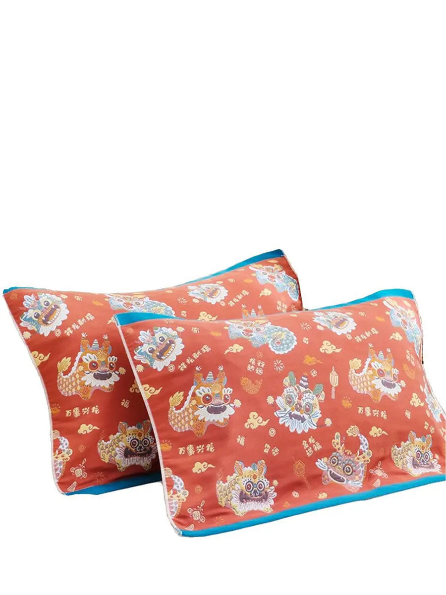 2 Pieces Cotton Dragon Jacquard Pillowcases Ada Fashion