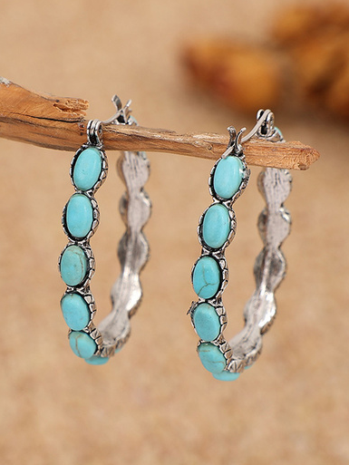 Turquoise Hoop Earrings Ethnic Boho Vintage Jewelry MMi8