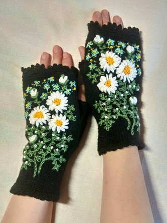 Vintage Black Casual Flower Gloves VT111