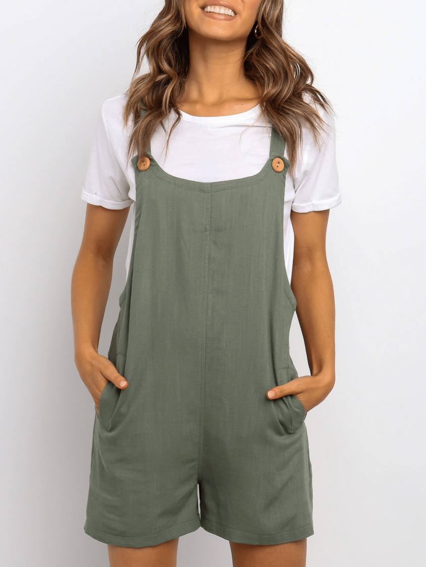 Pockets Solid Cotton-Blend Casual Jumpsuit & Romper FE10029