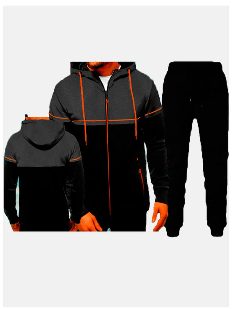 Men Hooded Collar Patchwork Sweatsuit Set AR7067