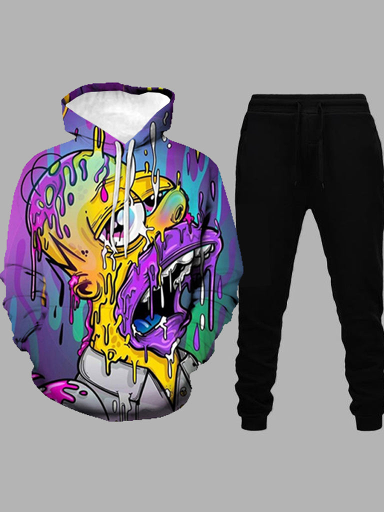 Men Cartoon Mixed Print Sweatsuit Set AR70110