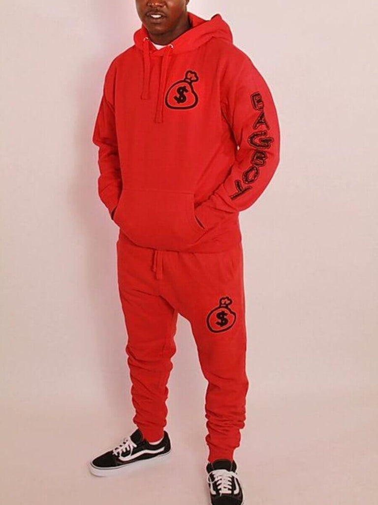 Men Letter Print Kangaroo Pocket Sweatsuit Set AR70106