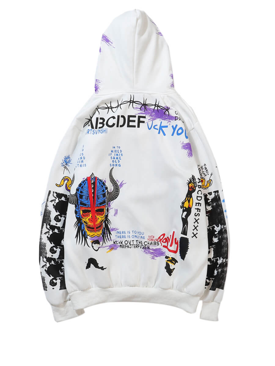 Street Hooded Collar Letter Print White Hoodie AR7091