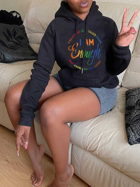 Letter Print Kangaroo Pocket Hoodie AC2041