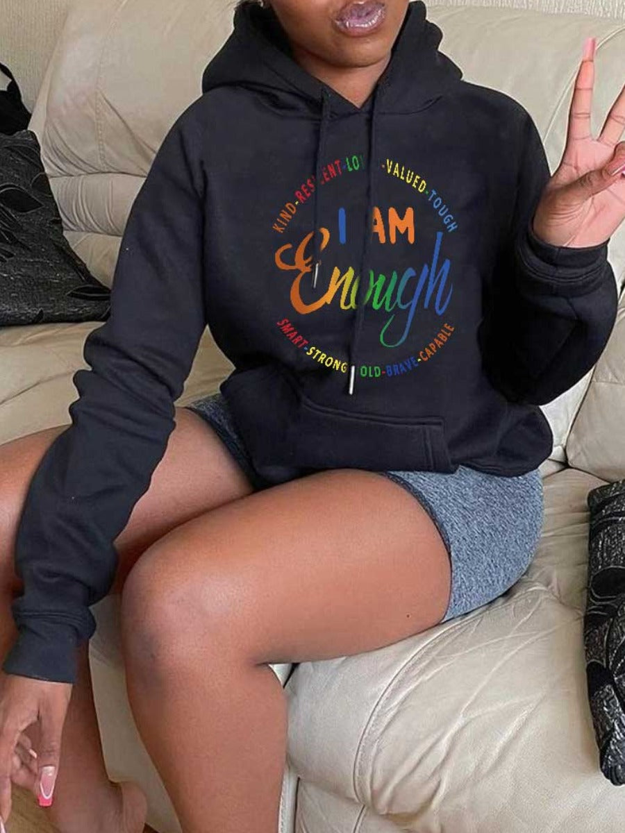 Letter Print Kangaroo Pocket Hoodie AC2041