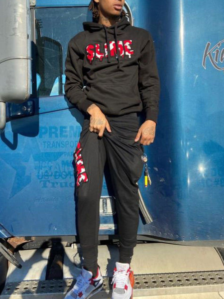 Men Letter Print Kangaroo Pocket Tracksuit Set AR50111