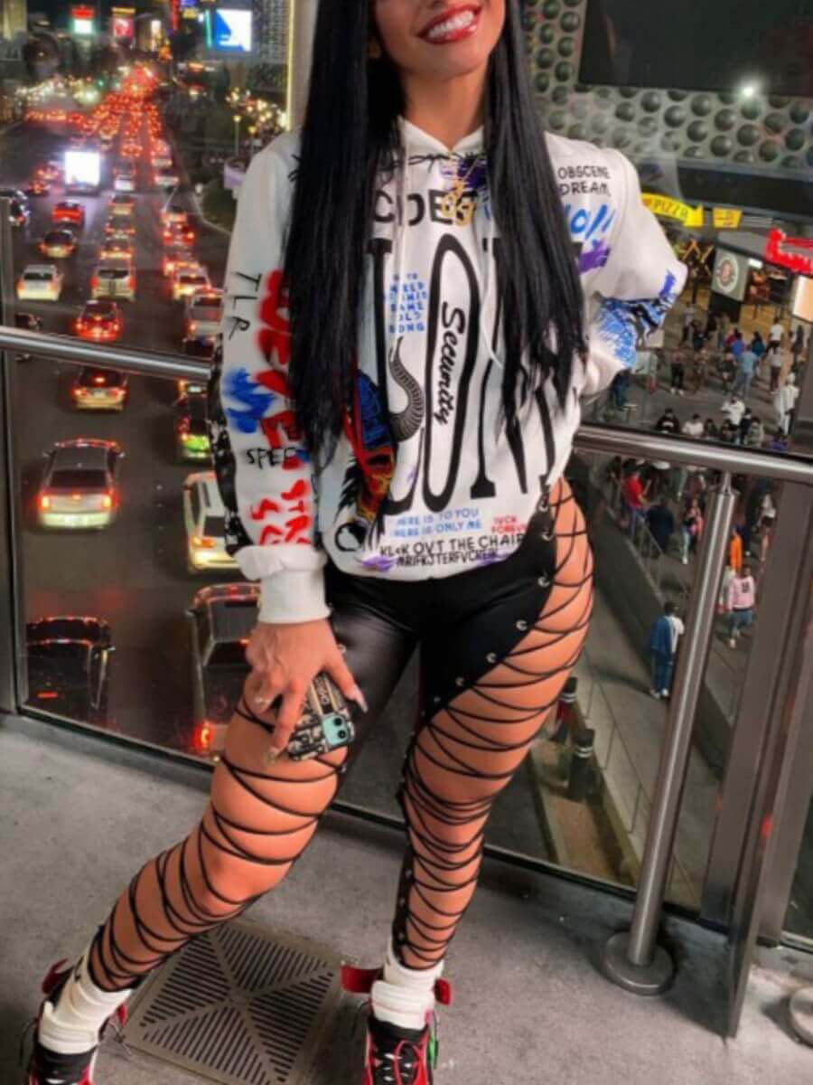 Street Hooded Collar Letter Print White Hoodie AR7091