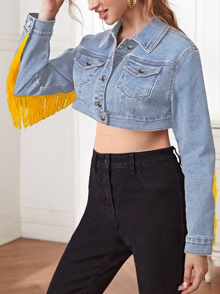 Tassel Design Crop Top Denim Jacket BO5066 Furdela