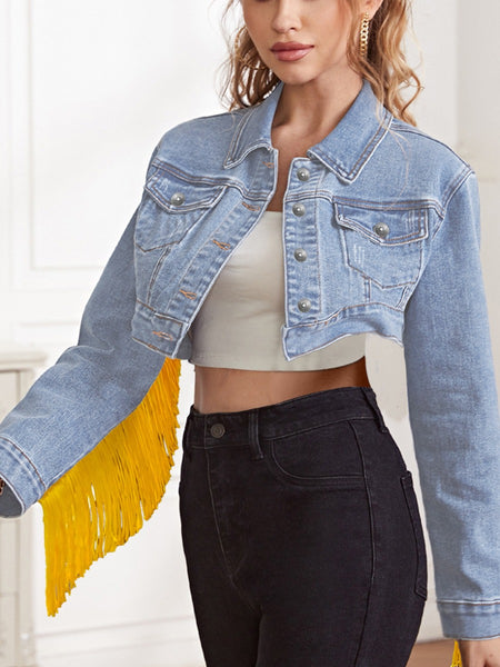 Tassel Design Crop Top Denim Jacket BO5066 Furdela