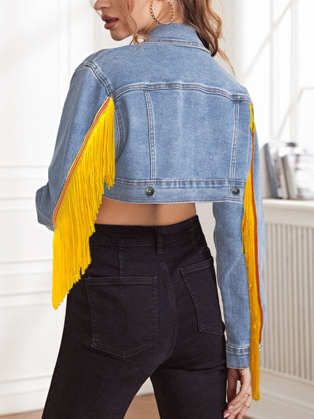 Tassel Design Crop Top Denim Jacket BO5066 Furdela