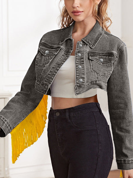 Tassel Design Crop Top Denim Jacket BO5066 Furdela