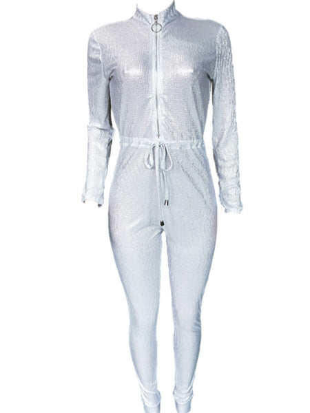 Sequined Zipper Design Jumpsuit AR5080