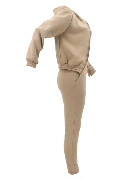 Hooded Collar Zip Up Solid Three-piece Tracksuit Set AR5097