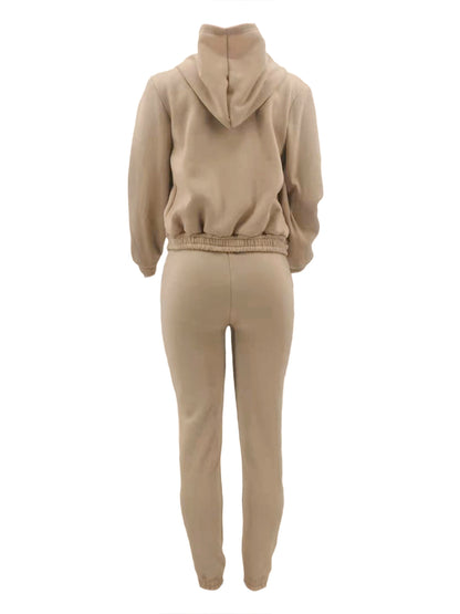 Hooded Collar Zip Up Solid Three-piece Tracksuit Set AR5097