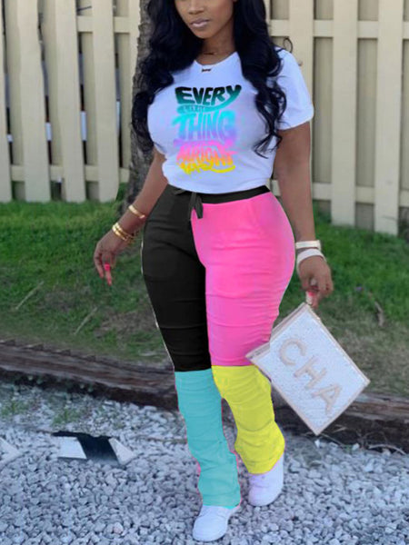 Plus Size Gradient Letter Print Drawstring Tracksuit Set BO2130