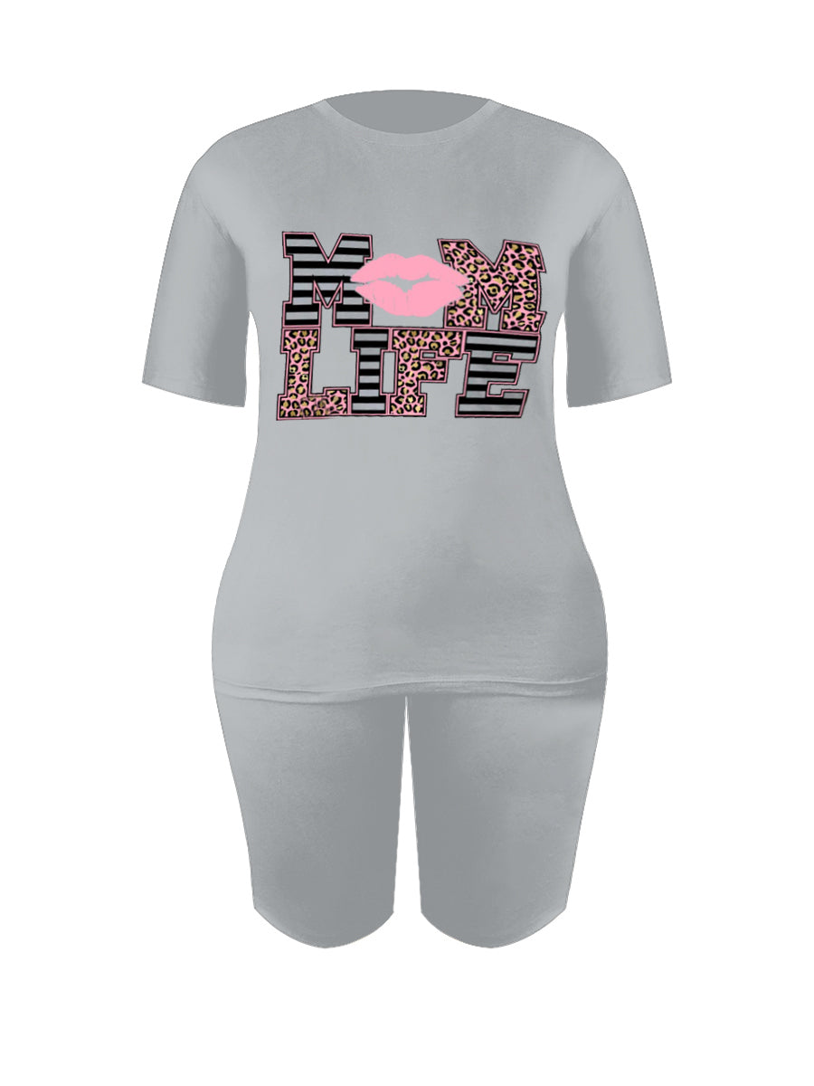 Plus Size Lip Letter Print Shorts Set AR5060