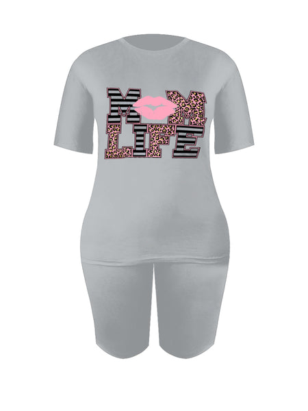 Plus Size Lip Letter Print Shorts Set AR5060
