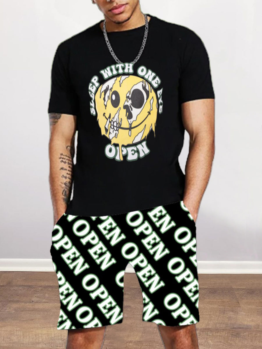 Men Cartoon Letter Print Shorts Set AR70127