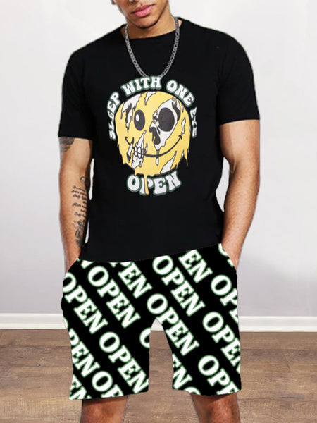 Men Cartoon Letter Print Shorts Set AR70127